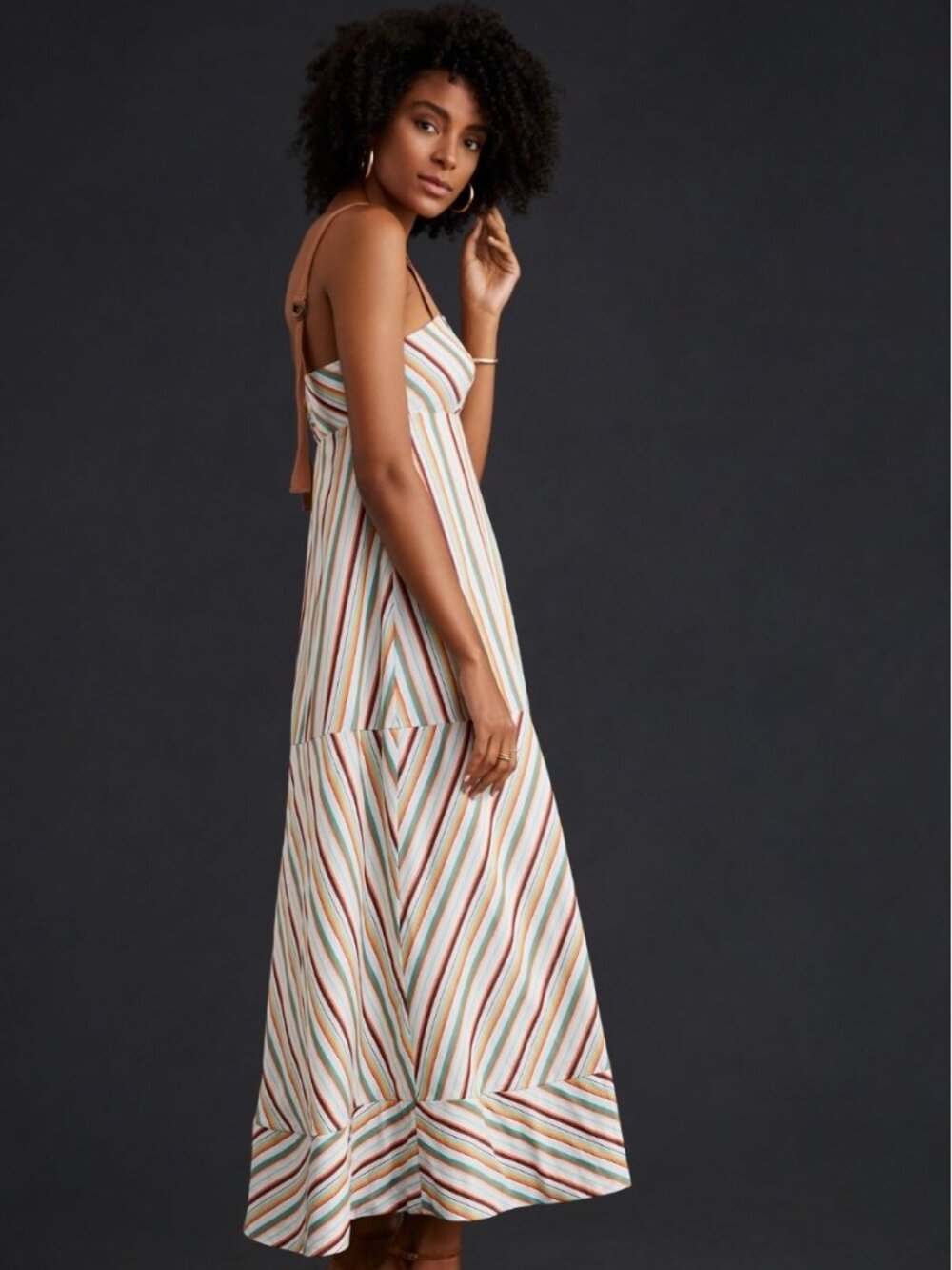 NWT Anthropologie Maeve Striped Maxi Dress Ring Straps 12